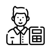A outline style icon of an accountant with calculator vector