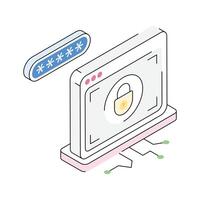 A premium isometric icon displaying website password vector