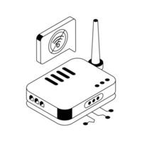 Premium isometric outline icon of advanced router device setup. vector