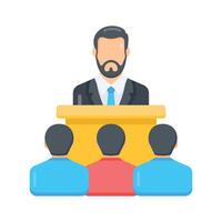 A flat style icon of business speech at podium stand vector