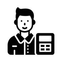 A glyph style icon of an accountant with calculator vector