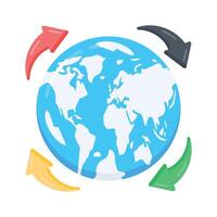 A flat style icon of global trading with world arrows vector