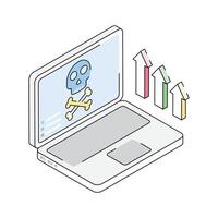 Trendy isometric icon showing real-time laptop hacking activity vector