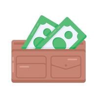 A flat icon of money wallet filled with currency notes vector