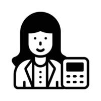 A glyph style icon of female accountant working. vector