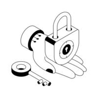 Check out this isometric outline icon of lock access. vector