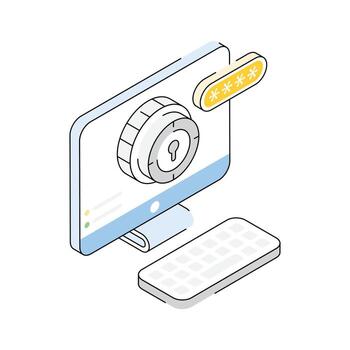 An isometric outline icon of secured system password access vector