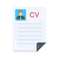Here is a flat icon showing cv with personal profile layout vector