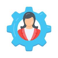 A flat style icon of employee control with gear settings vector