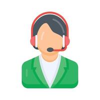 A flat style icon of customer representative with headset vector