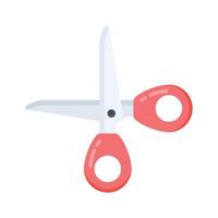 A flat icon showing scissors cutting with sharp blades vector
