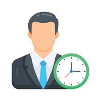 A flat icon showing punctual employee arriving on time vector