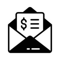 A glyph style icon showing money mail delivery. vector