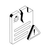 Trendy isometric outline icon of a malicious file alert. vector