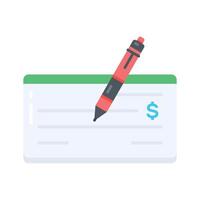 Here is a flat icon showing paycheck with pen vector