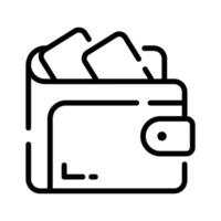 A outline style icon of a leather wallet outline with money vector