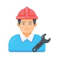 A flat style icon showing repairman with tool vector