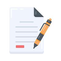 A flat style icon showing signed contract with pen vector