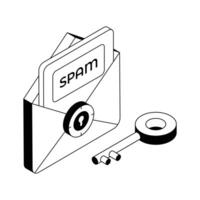 Trendy isometric outline icon illustrating spam mail attack warning. vector