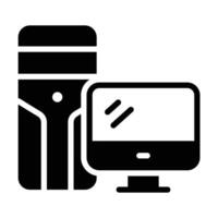 A glyph style icon showing modern desktop computer vector