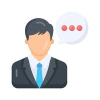 A flat style icon showing person speaking action vector