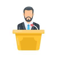 Check out this flat icon showing conference speech at podium vector