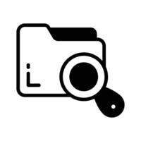 A glyph style icon showing search folder magnifier. vector
