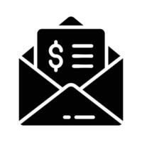 A glyph style icon showing money mail delivery vector