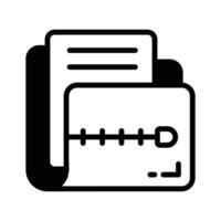 A glyph style icon showing compressed zip folder. vector