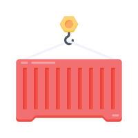 A flat icon showing container lifting with crane mechanism vector