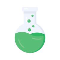 A flat style icon of chemical flask filled with solution vector