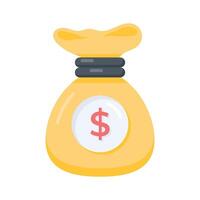 A flat style icon of money bag tied with string vector