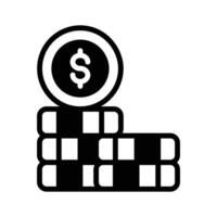 A filled style icon showing stacked dollar coins. vector