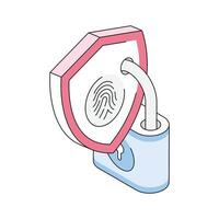 Modern isometric outline icon showing biometric security scanning process vector