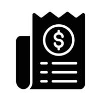 A glyph style icon showing receipt paper vector