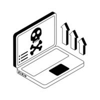 Trendy isometric icon showing real-time laptop hacking activity. vector