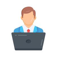 Grab this flat icon of virtual worker at computer vector