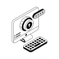 An isometric outline icon of secured system password access. vector