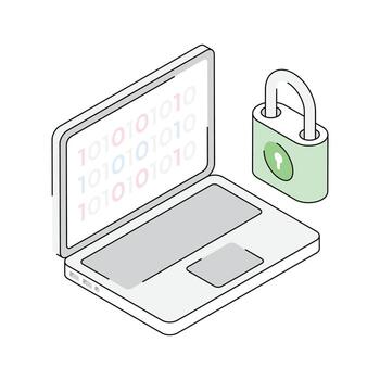 A premium isometric outline icon of encrypted secure code vector