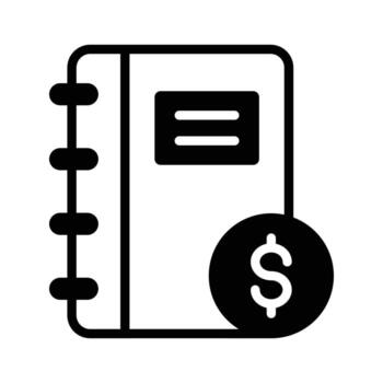 A solid style icon of ledger record book with dollar. vector