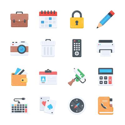 Get this handy set of business supplies flat style icons