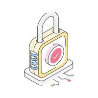 A modern isometric icon of digital padlock security lock vector