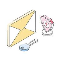 Well designed isometric outline icon of encrypted message protection vector