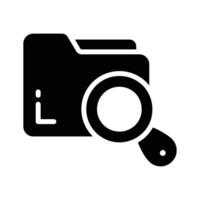 A glyph style icon showing search folder magnifier vector