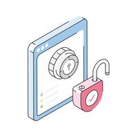 A modern isometric icon showing padlock access authorization vector
