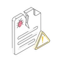 Trendy isometric outline icon of a malicious file alert vector