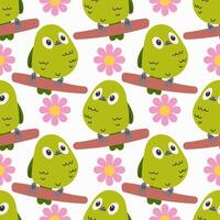 Seamless textile trendy pattern with exotic birds on a branch nature in exotic with tropical leaves abstract painting .Hand drawn illustration for fabric , paper and web design . vector