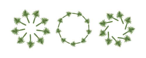 Set of round frames made of tropical palms. Simple natural leaf design. decoration template for cards, invitations and birthday greetings. vector