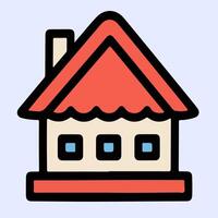Red roof house icon with white walls, three square windows, and classic shape, designed in clean cartoon format for real estate marketing use. vector