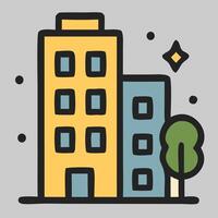 Office building icon with small tree beside symbolizing urban development and commercial space vector